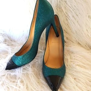 J. Crew green glitter holiday pumps